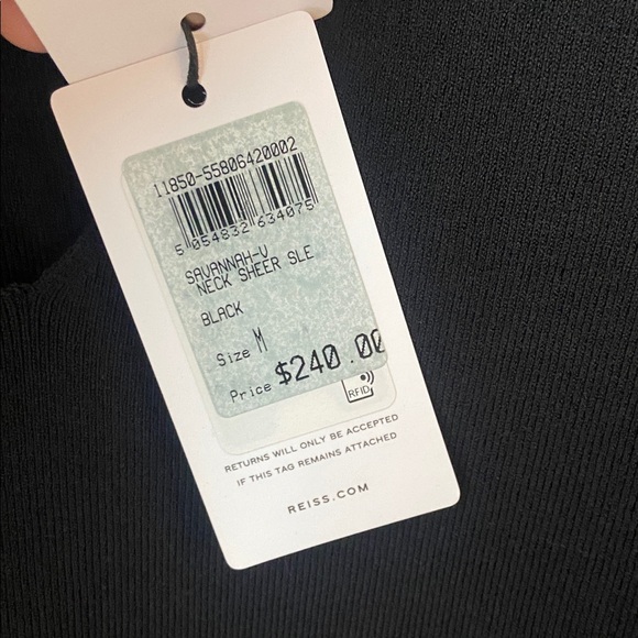 NWT Reiss Savannah Black V Neck Sheer Pleated Sleeve Knit Top Size M $240 - Picture 3 of 7